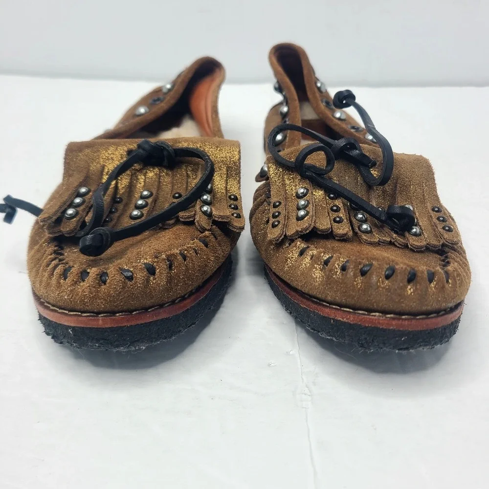 COACH Roccasin Shearling Moccasin Brown Suede Slip On Shoe 7B Embellished